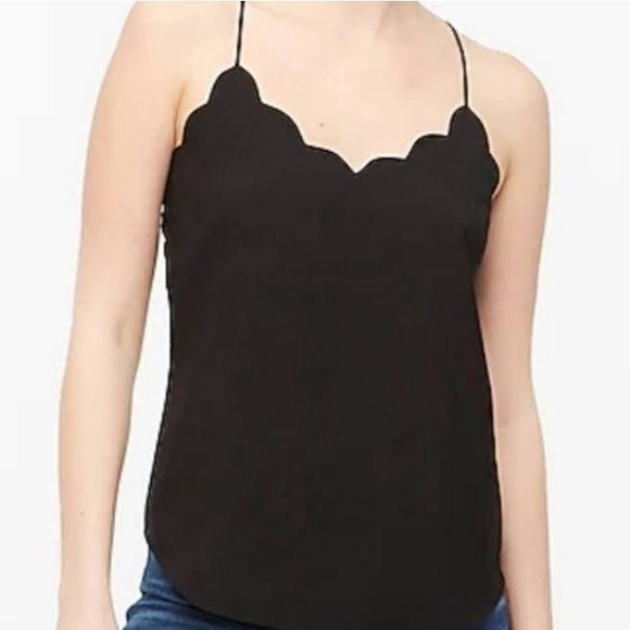 J.Crew Black Scalloped Silk Carrie Camisole (00) - Picture 2 of 9